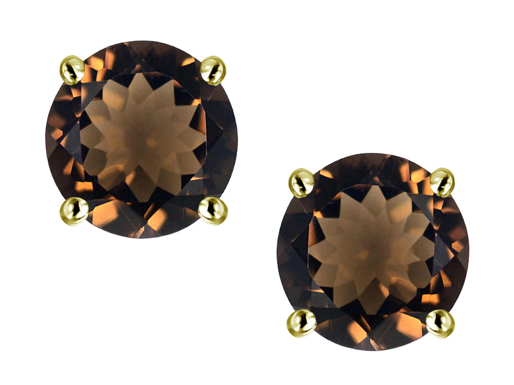 Star K 7mm Round Genuine Smoky Quartz Classic Stud Earrings