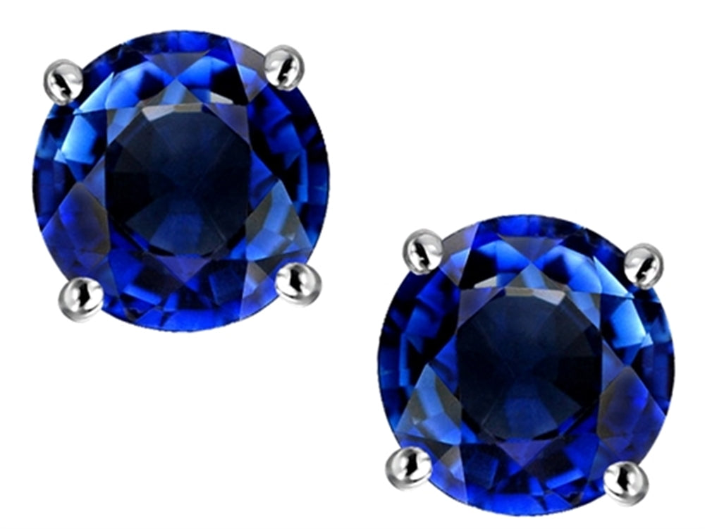 Star K 7mm Round Created Sapphire Classic Screw Back Stud Earrings