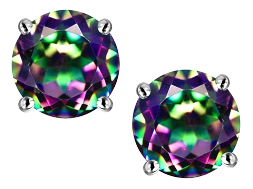 Star K 7mm Round Rainbow Mystic Topaz Classic Screw Back Stud Earrings
