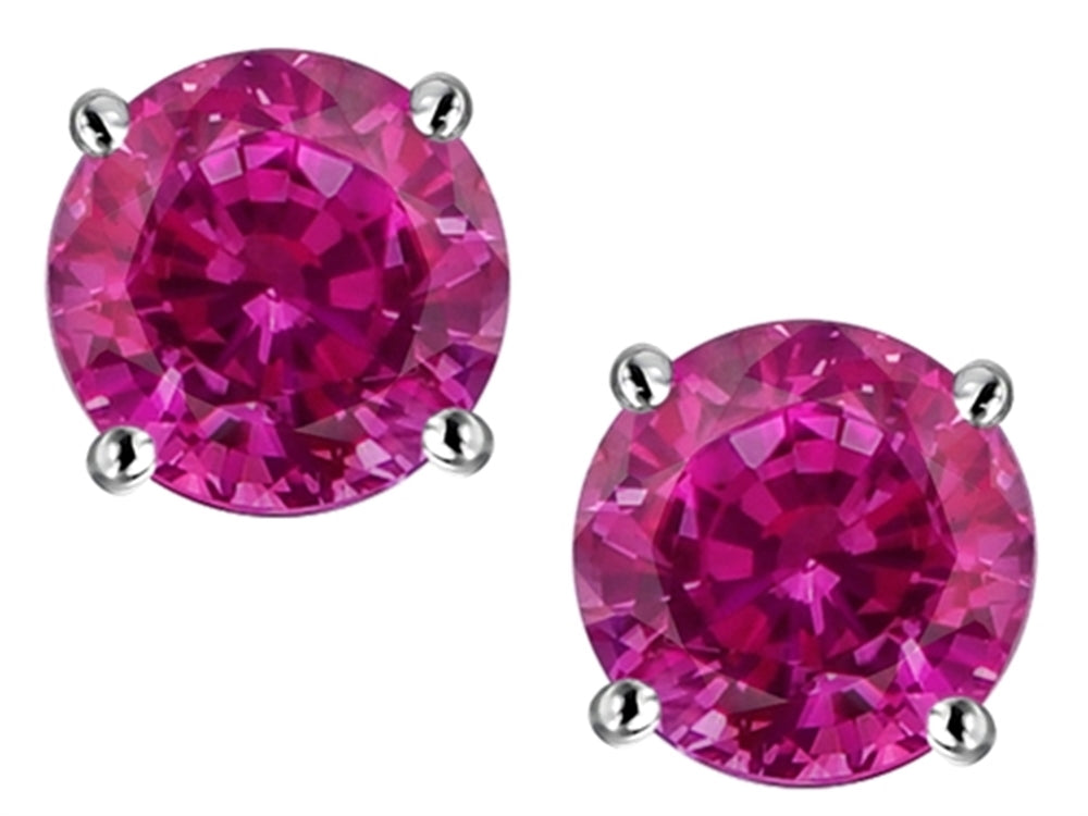 Star K Round 7mm Simulated Pink Tourmaline Classic Screw Back Stud Earrings