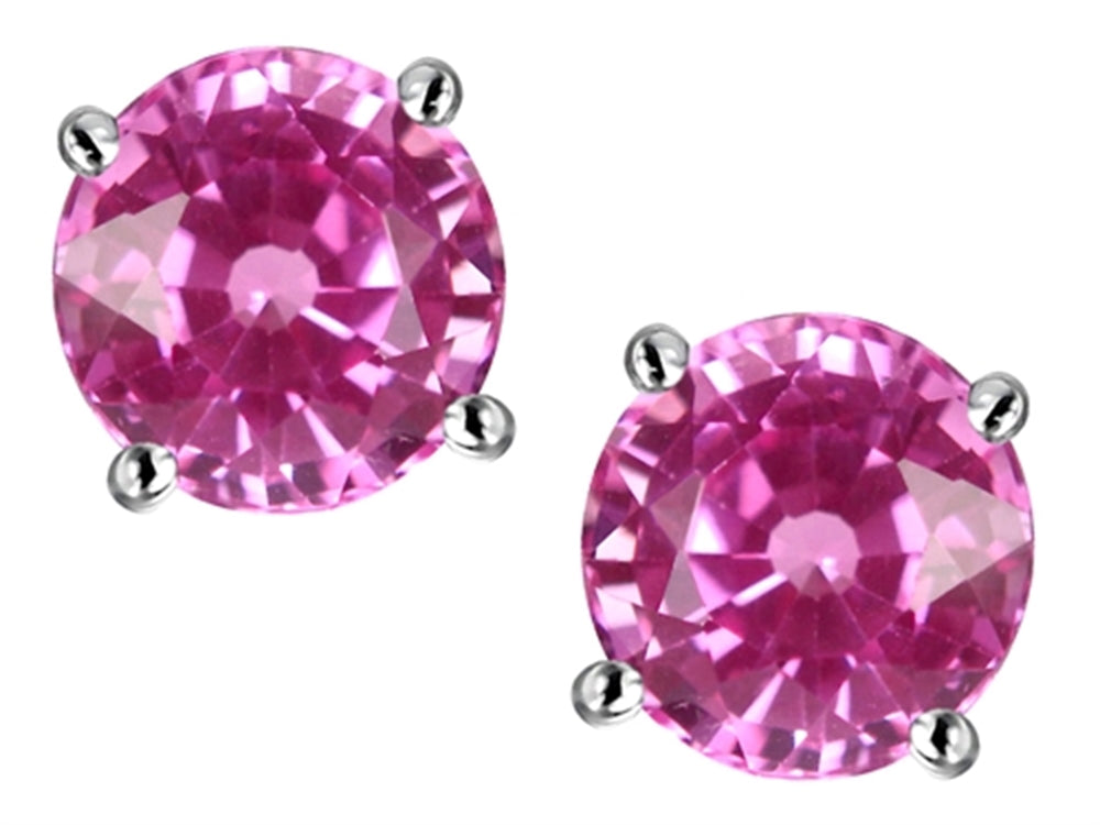 Star K 7mm Round Created Pink Sapphire Classic Screw Back Stud Earrings