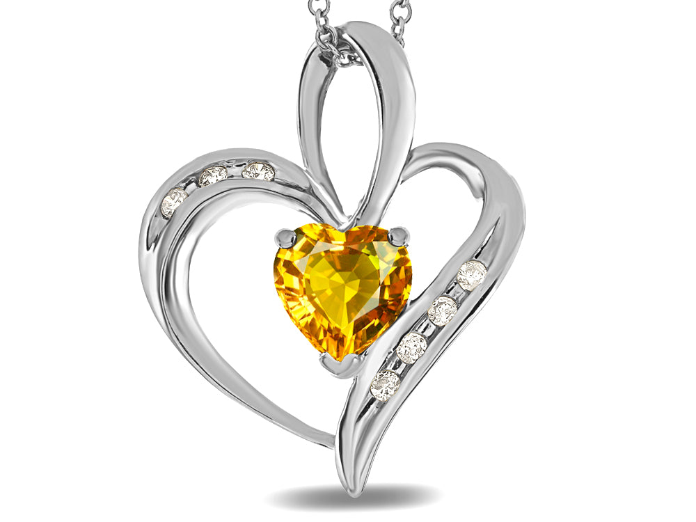 Star K Genuine Heart Shape Citrine Pendant Necklace