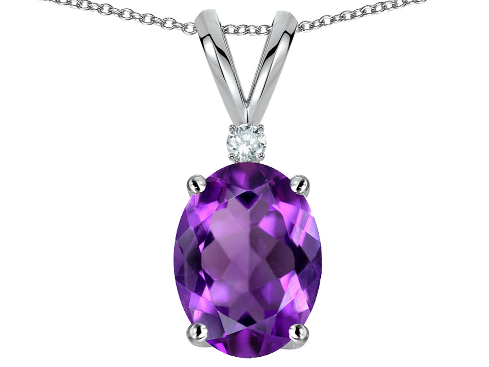 Star K Oval 8x6mm Genuine Amethyst Rabbit Ear Pendant Necklace