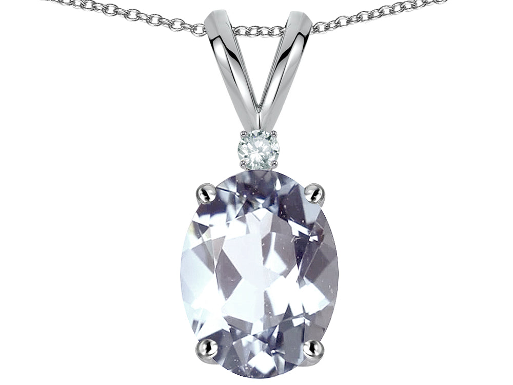 Star K Oval 8x6mm Genuine Aquamarine Rabbit Ear Pendant Necklace