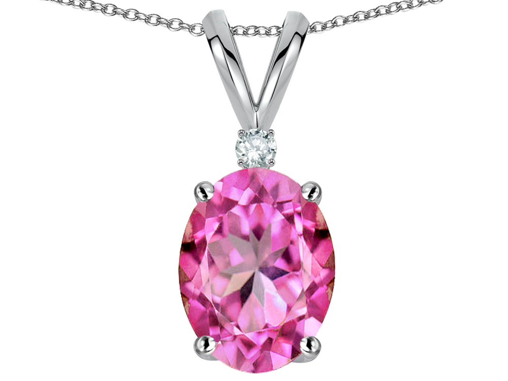 Star K Oval 8x6mm Created Pink Sapphire Rabbit Ear Pendant Necklace