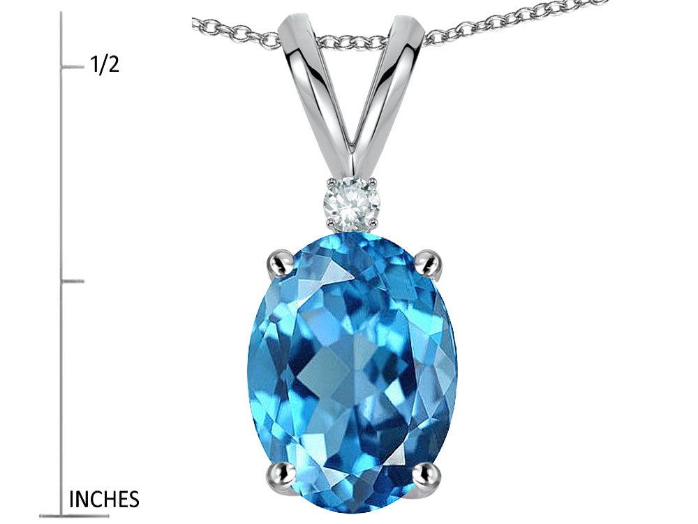 Star K Oval 8x6mm Genuine Blue Topaz Rabbit Ear Pendant Necklace