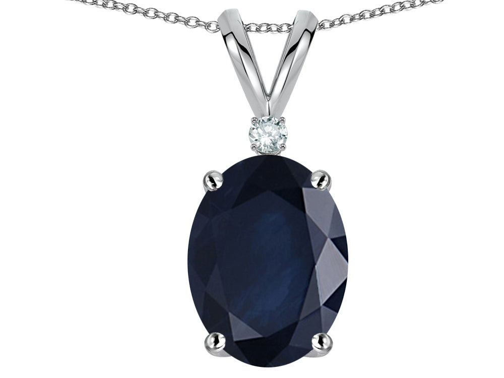Star K Oval 8x6mm Genuine Dark Sapphire Rabbit Ear Pendant Necklace