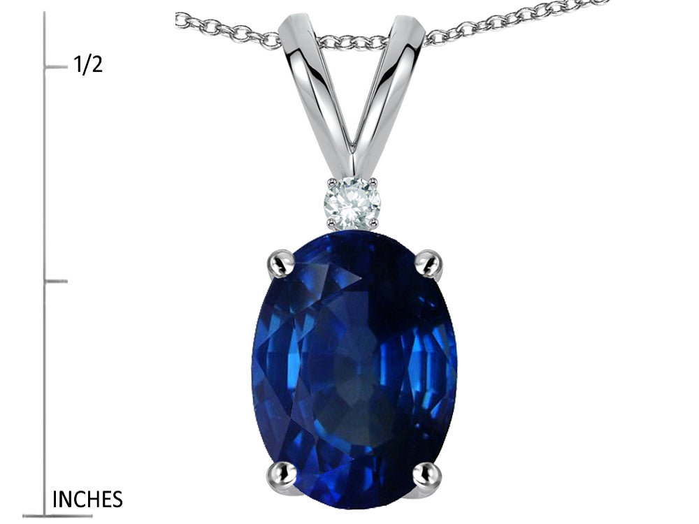 Star K Classic Single Oval 8x6mm Created Sapphire Rabbit Ear Pendant Necklace