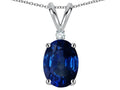 Star K Classic Single Oval 8x6mm Created Sapphire Rabbit Ear Pendant Necklace