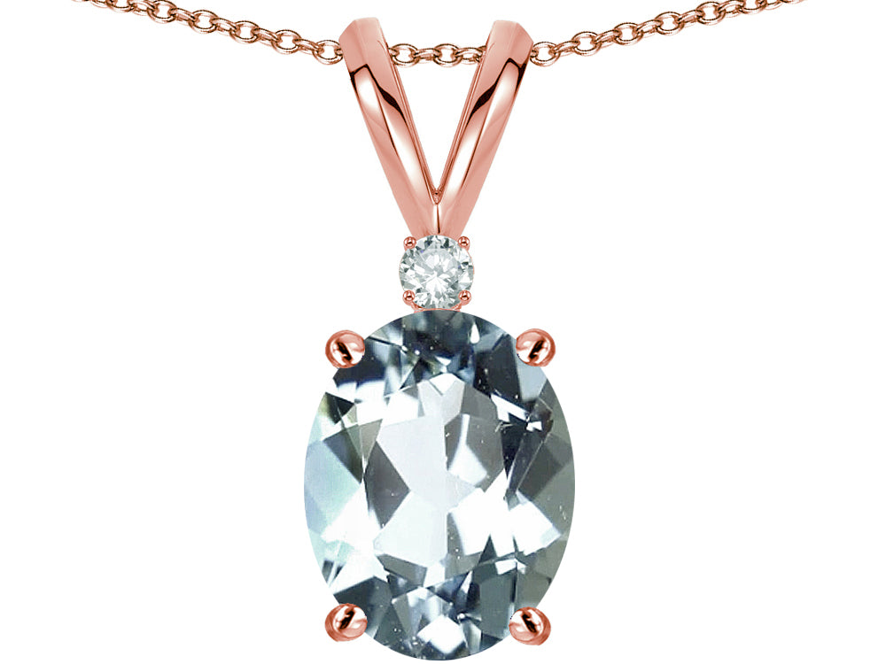 Star K Oval 8x6mm Genuine Aquamarine Rabbit Ear Pendant Necklace