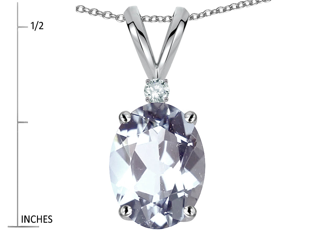 Star K Oval 8x6mm Genuine Aquamarine Rabbit Ear Pendant Necklace