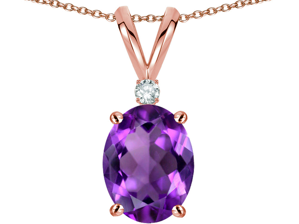 Star K Oval 8x6mm Genuine Amethyst Rabbit Ear Pendant Necklace