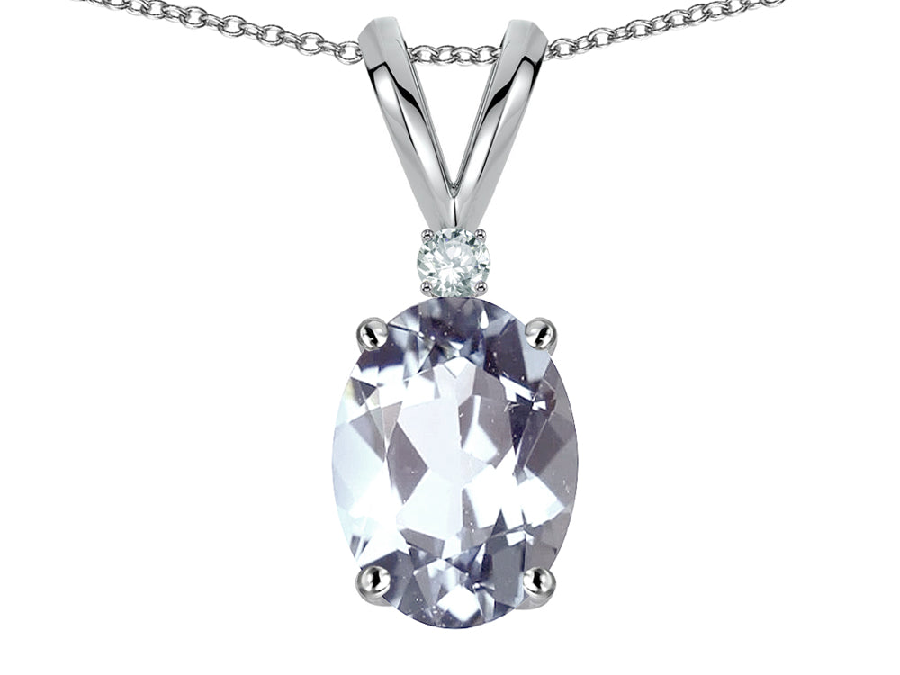 Star K Oval 7x5mm Genuine Aquamarine Pendant Necklace