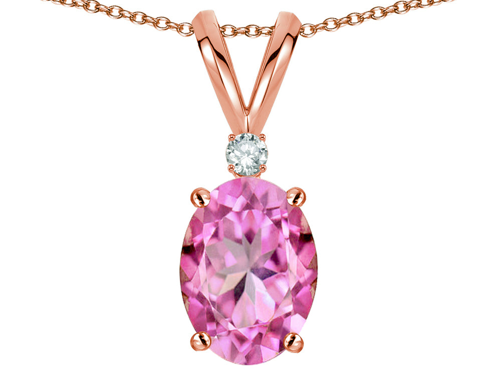 Star K Oval 7x5mm Created Pink Sapphire Pendant Necklace