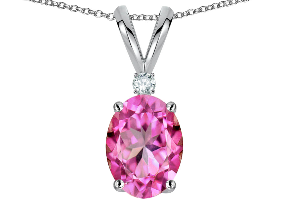 Star K Oval 7x5mm Created Pink Sapphire Pendant Necklace