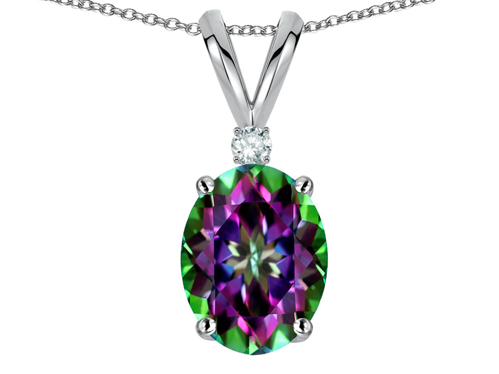 Star K Oval 7x5mm Rainbow Mystic Topaz Pendant Necklace