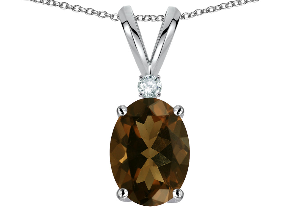 Star K Oval 7x5mm Genuine Smoky Quartz Pendant Necklace