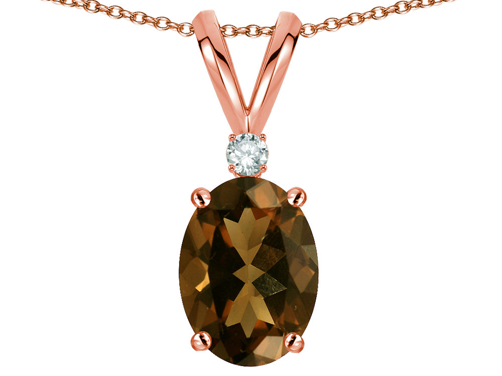 Star K Oval 7x5mm Genuine Smoky Quartz Classic Rabbit Ears Pendant Necklace