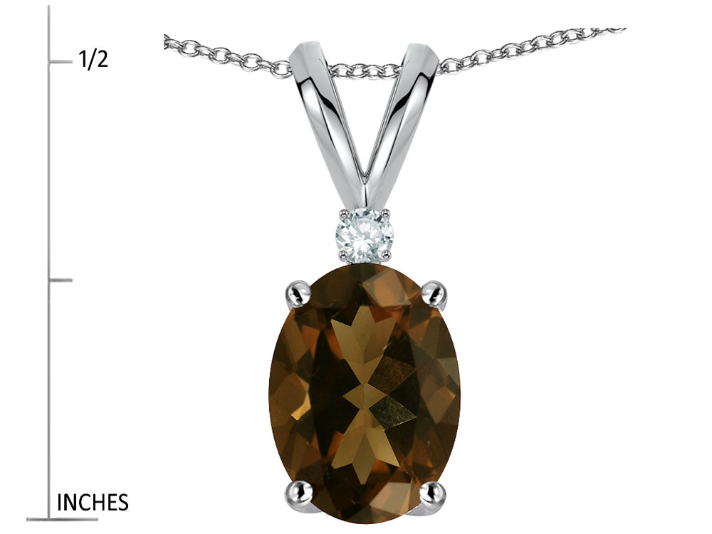 Star K Oval 7x5mm Genuine Smoky Quartz Classic Rabbit Ears Pendant Necklace