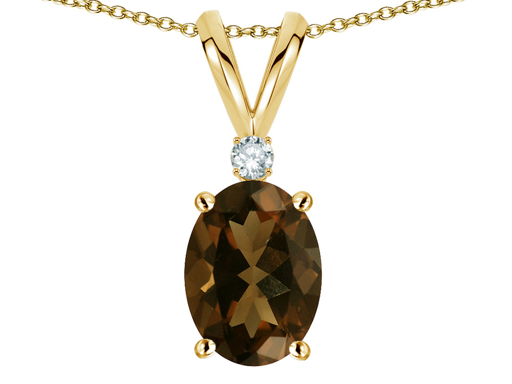 Star K Oval 7x5mm Genuine Smoky Quartz Classic Rabbit Ears Pendant Necklace