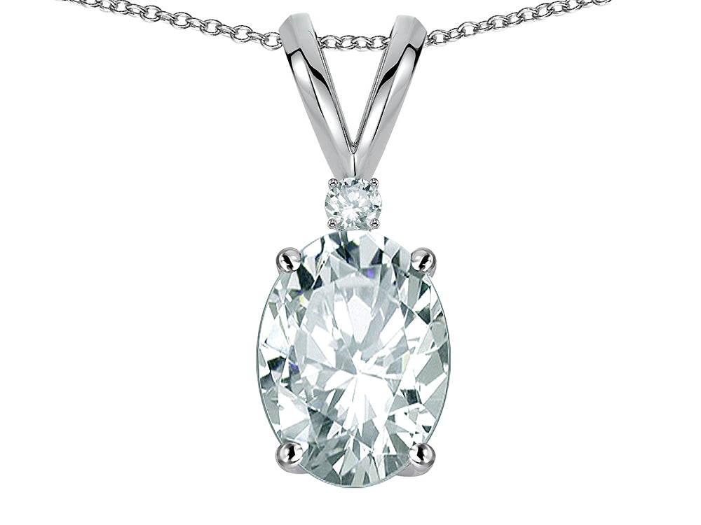 Star K Oval 7x5mm Genuine White Topaz Classic Rabbit Ears Pendant Necklace