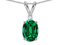 Star K Oval 7x5mm Simulated Emerald Classic Rabbit Ears Pendant Necklace