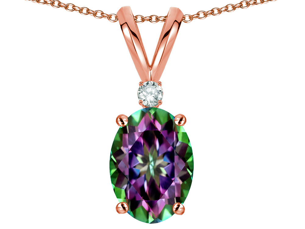 Star K Oval 7x5mm Rainbow Mystic Topaz Classic Rabbit Ears Pendant Necklace