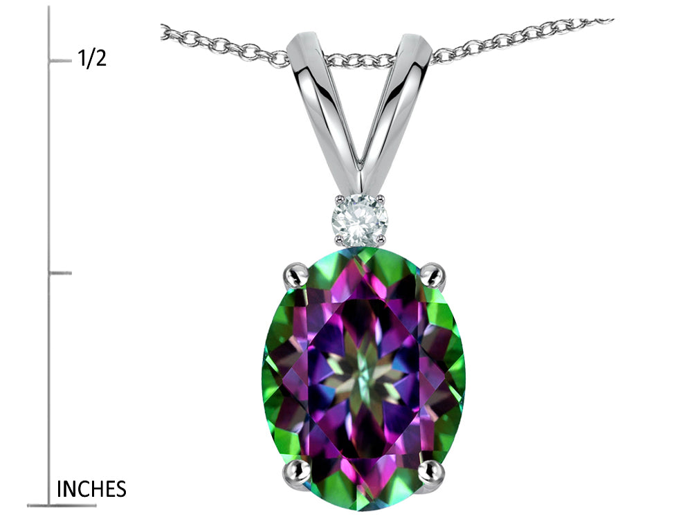 Star K Oval 7x5mm Rainbow Mystic Topaz Classic Rabbit Ears Pendant Necklace