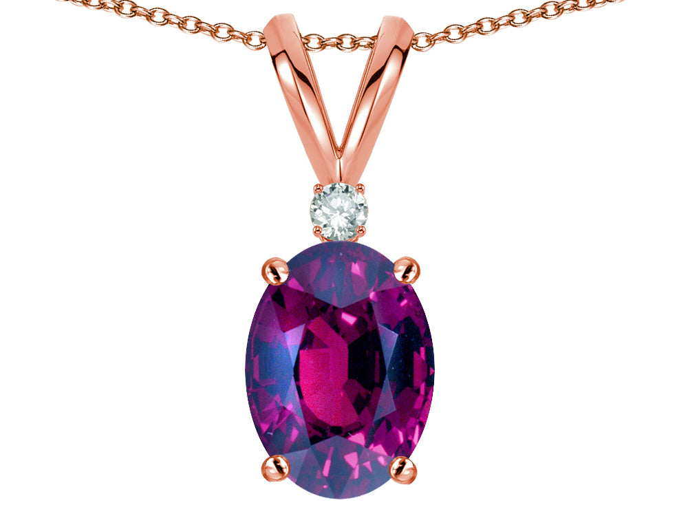 Star K Oval 7x5mm Genuine Rhodolite Classic Rabbit Ears Pendant Necklace