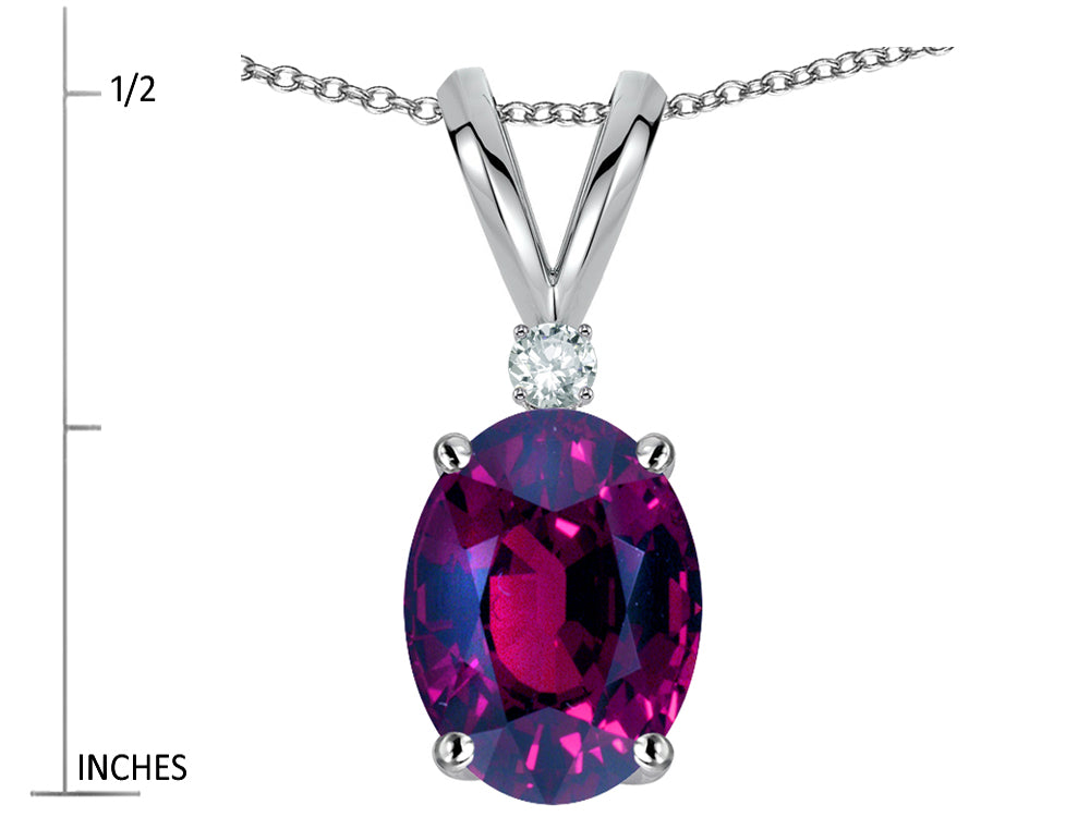 Star K Oval 7x5mm Genuine Rhodolite Classic Rabbit Ears Pendant Necklace