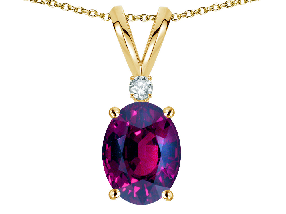 Star K Oval 7x5mm Genuine Rhodolite Classic Rabbit Ears Pendant Necklace
