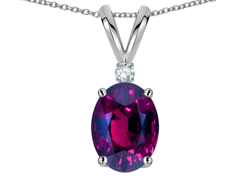 Star K Oval 7x5mm Genuine Rhodolite Classic Rabbit Ears Pendant Necklace