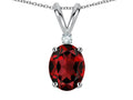 Star K Oval 7x5mm Genuine Garnet Classic Rabbit Ears Pendant Necklace