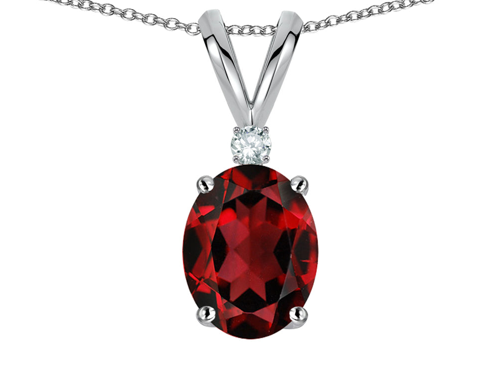Star K Oval 7x5mm Genuine Garnet Classic Rabbit Ears Pendant Necklace