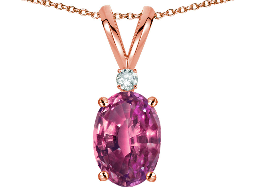 Star K Oval 7x5mm Genuine Pink Tourmaline Classic Rabbit Ears Pendant Necklace