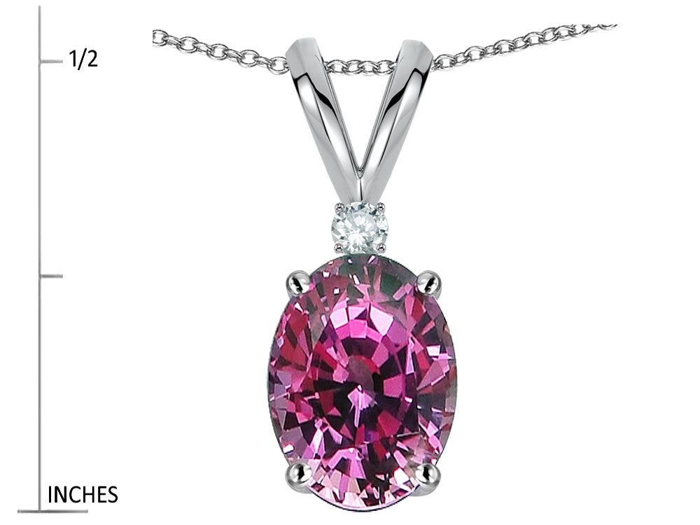 Star K Oval 7x5mm Genuine Pink Tourmaline Classic Rabbit Ears Pendant Necklace