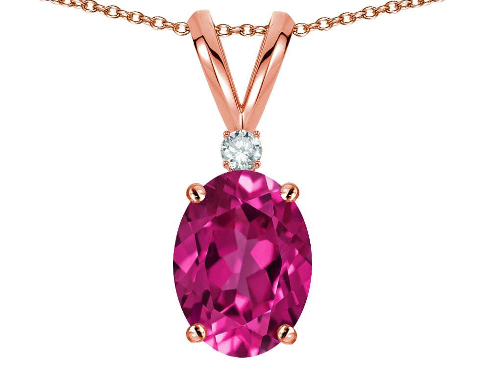 Star K Oval 7x5mm Simulated Pink Tourmaline Classic Rabbit Ears Pendant Necklace