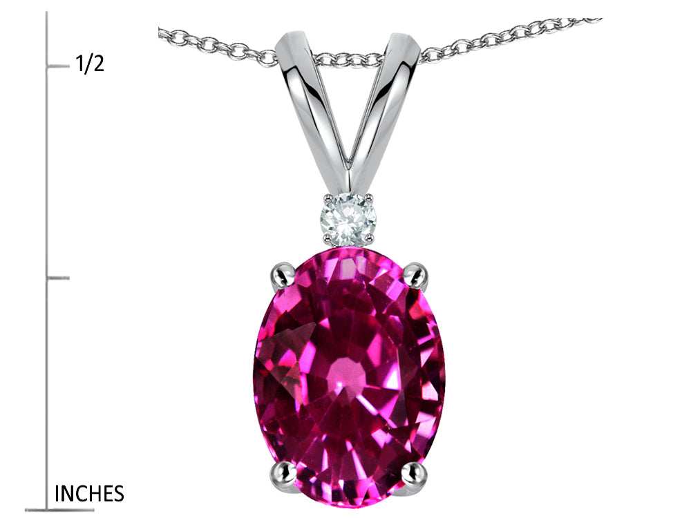 Star K Oval 7x5mm Simulated Pink Tourmaline Classic Rabbit Ears Pendant Necklace