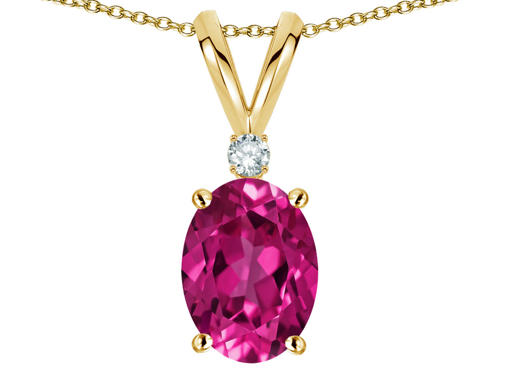 Star K Oval 7x5mm Simulated Pink Tourmaline Classic Rabbit Ears Pendant Necklace