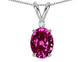 Star K Oval 7x5mm Simulated Pink Tourmaline Classic Rabbit Ears Pendant Necklace