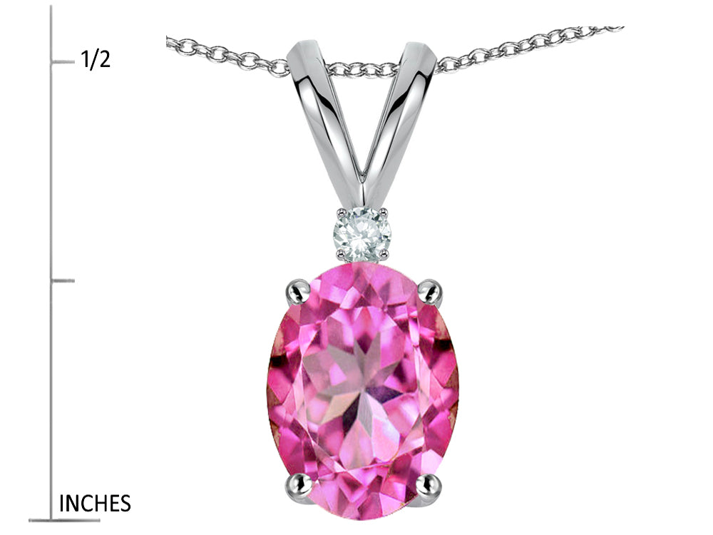 Star K Oval 7x5mm Created Pink Sapphire Classic Rabbit Ears Pendant Necklace
