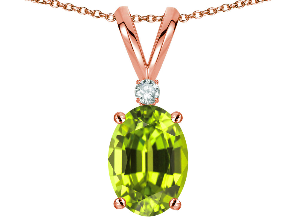 Star K Oval 7x5mm Genuine Peridot Classic Rabbit Ears Pendant Necklace