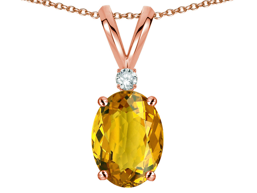 Star K Oval 7x5mm Genuine Citrine Classic Rabbit Ears Pendant Necklace