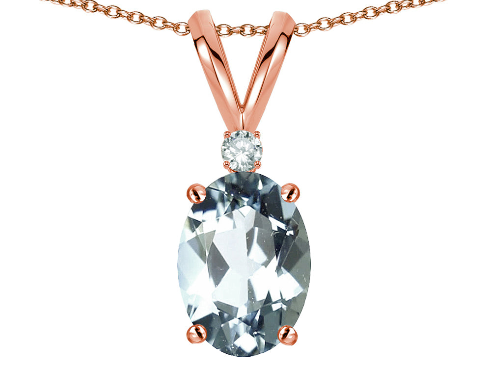 Star K Oval 7x5mm Genuine Aquamarine Classic Rabbit Ears Pendant Necklace