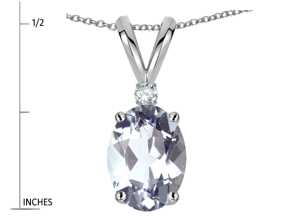 Star K Oval 7x5mm Genuine Aquamarine Classic Rabbit Ears Pendant Necklace