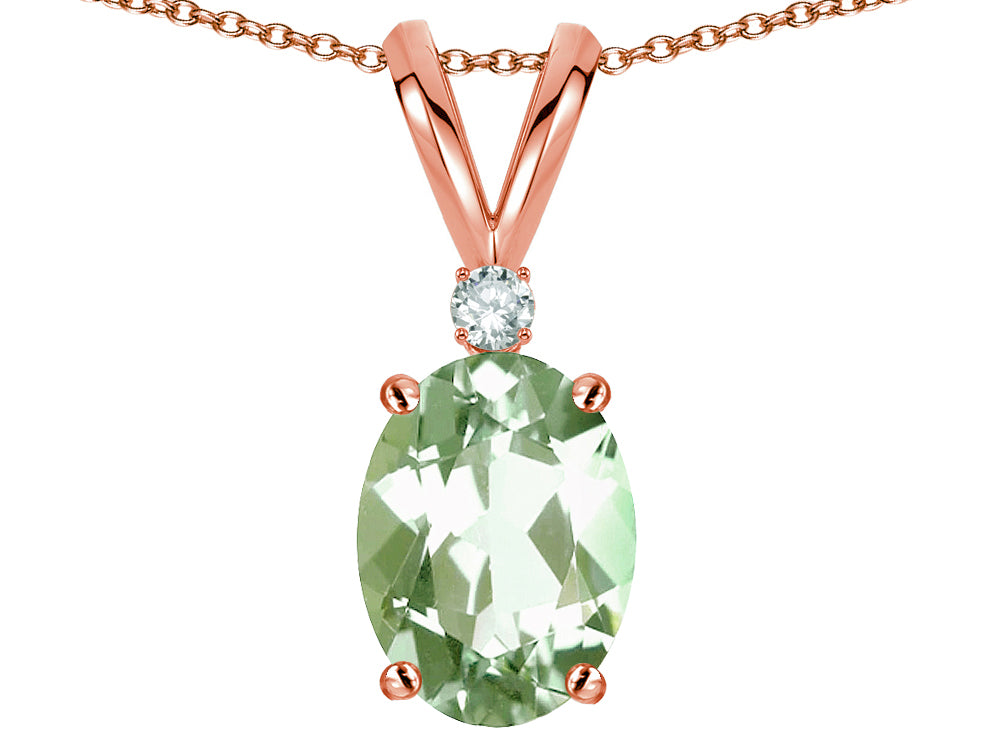 Star K Oval 7x5mm Genuine Green Amethyst Classic Rabbit Ears Pendant Necklace