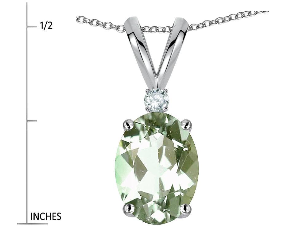 Star K Oval 7x5mm Genuine Green Amethyst Classic Rabbit Ears Pendant Necklace