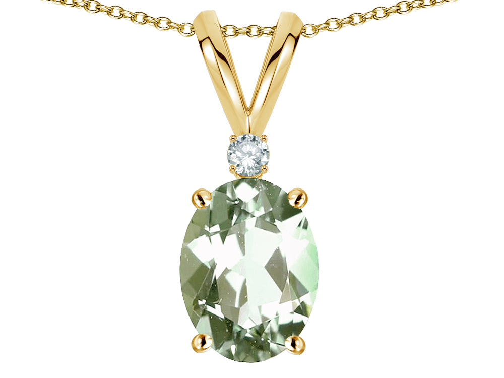 Star K Oval 7x5mm Genuine Green Amethyst Classic Rabbit Ears Pendant Necklace