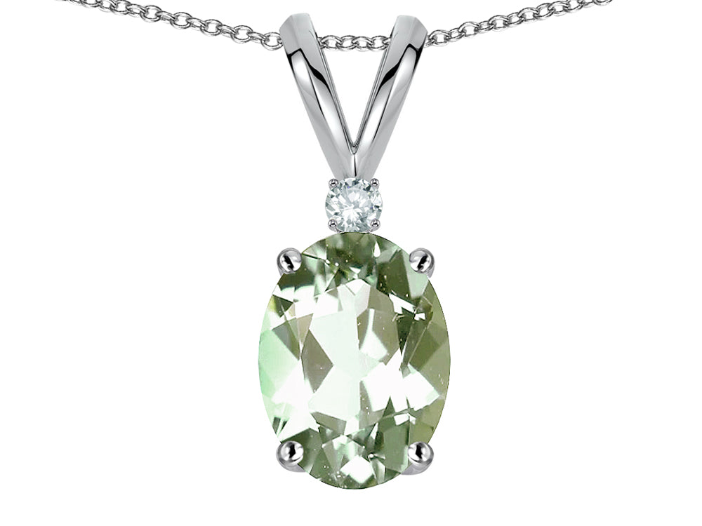 Star K Oval 7x5mm Genuine Green Amethyst Classic Rabbit Ears Pendant Necklace