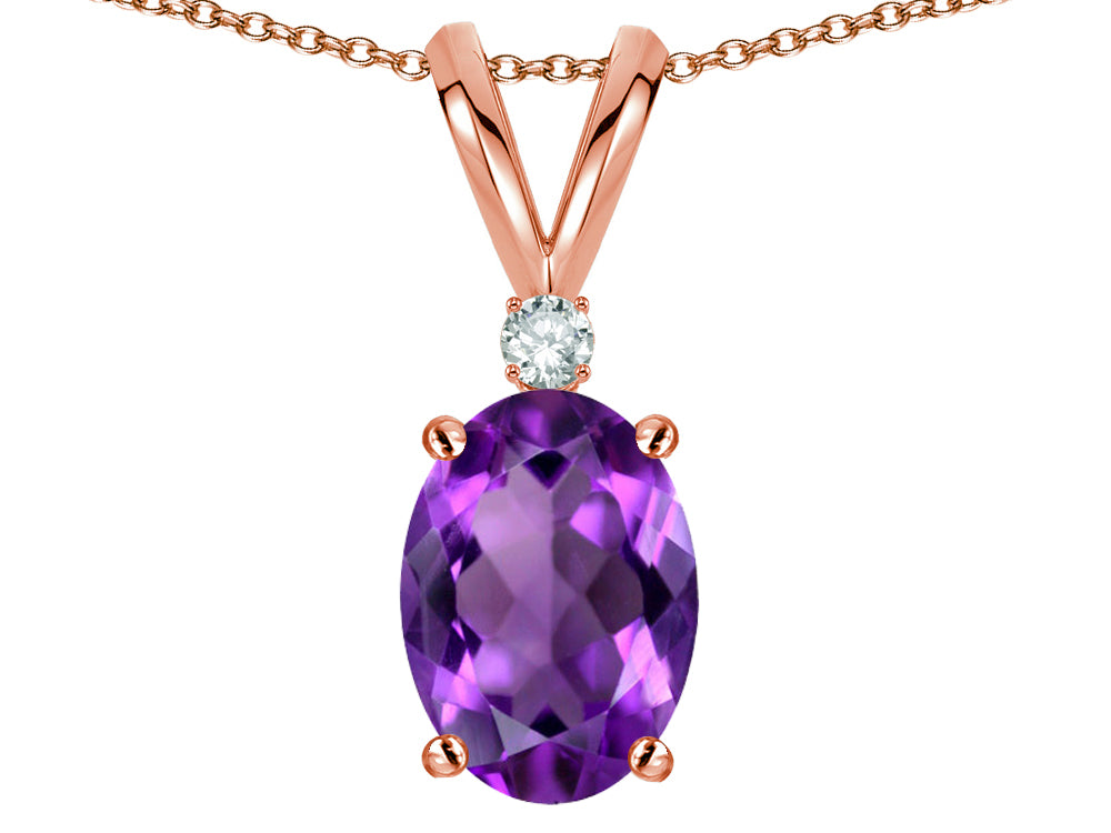 Star K Oval 7x5mm Genuine Amethyst Classic Rabbit Ears Pendant Necklace